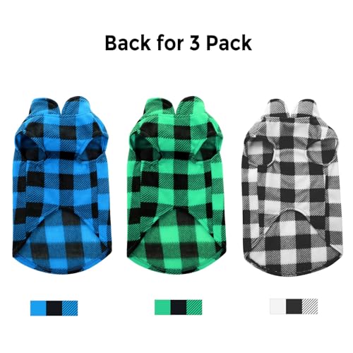 3 Pack Dog Sweater Plaid Fleece Vest Puppy Shirt for Small Dogs (X-Small / Black & Green & Blue)