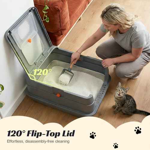 Enclosed Stainless Steel Cat Litter Box with Lid