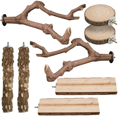 8pcs Brid Perch Bird Cage Accessories 2 Natural Grape Stick Paw Grinding Fork 6 Parrot Stand Bird Toys for Parakeets
