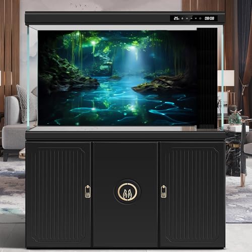 Cave Aquarium Background Underwater Cave with Light Beam Tranquil Stream Terrarium Background Mysterious Elegant Fantasy Tropical Plants Fish Tank Backdrop Wallpaper Poster Decorations Vinyl 30x18in (30(W)x18(H)in / Green)
