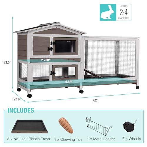 62" Rabbit Hutch with Chew ((Brown))
