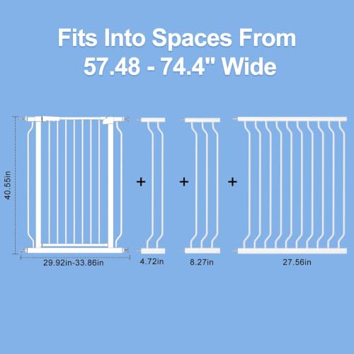 40.55" Extra Tall Baby Dog Pet Gate 57.48 (White / 57.48-74.4"/146-189cm)