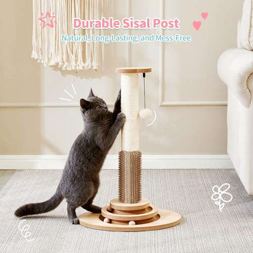 Made4Pets Cat Scratching Post for Indoor Cats with Self Groomer (23"H)