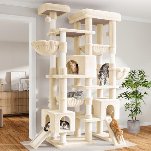 87 in Multi Level Tall Cat Tree Tower for Large Cats (Beige)