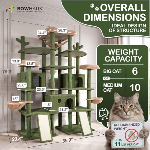80 Inch Extra Large Cactus Cat Tree w (Green)