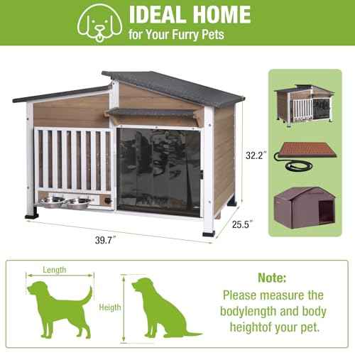 Large Heated Dog House Insulated Outdoor Weatherproof Dog Kennel with Safe Heating Pad