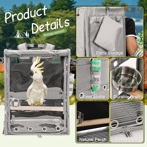 Bird Carrier Travel Cage (17.5"L x 14.8"W x 23.6"H / Grey)