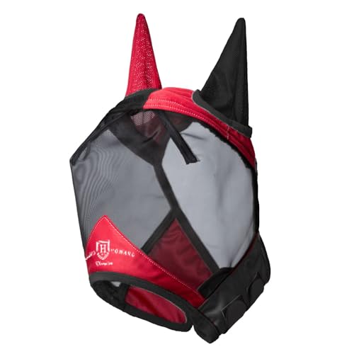 Pro Luminous Horse Fly Mask Standard with Ears UV Protection for Horse Scarlet Red (Scarlet Red/Black / Small (Yearling))