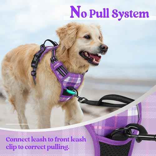 Dog Harness No Pull for Large Dogs with 2 Leash Clips (X-Large / Purple Plaid)
