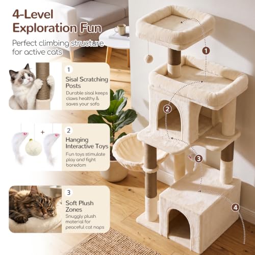 Cat Tree Tower 2 Condo Kitten Scratching Post (Beige / 54 inch)