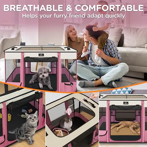 Paw Ballt Foldable Pet Kitten Playpen (Pink 03 / Large(35.4''×27.5''×23.6''))