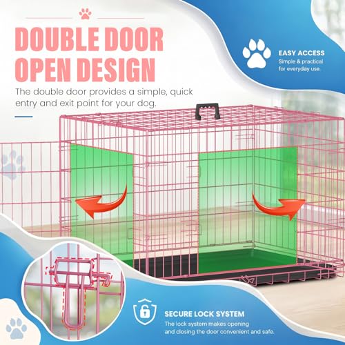 Dog Crate for Medium Dogs 36 Inch Folding Kennel Metal Pet Cage Pink (Pink / 36.0"L x 22.0"W x 24.0"H)