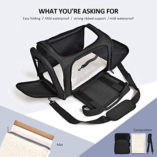 Large Soft Sided Cat and Pet Carrier for Cats and Puppies up to 25Lbs (20.0"L x 13.0"W x 13.0"H / Black)