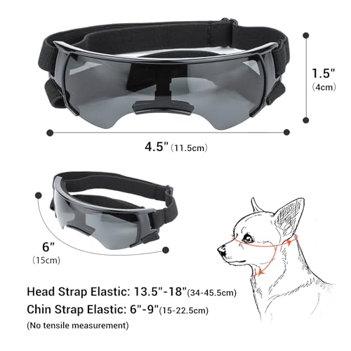 Dog Goggles for Small Dog Doggy Goggles with Adjustable Straps Anti (Black / Small)