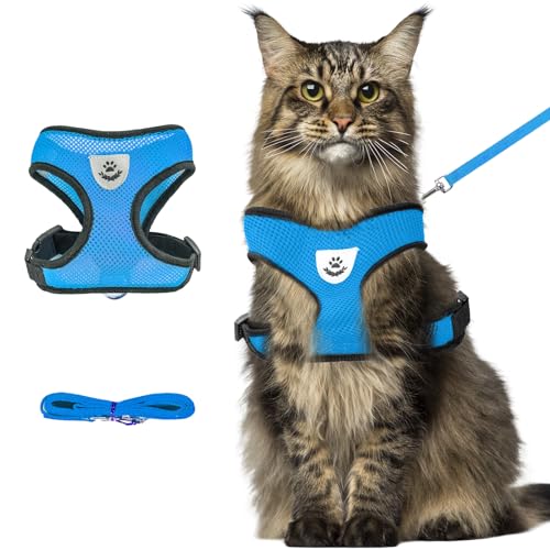 Sky Blue Cat Harness and Leash Set (sky blue / XL：(Neck:14.56" chest:18.11"-24.01"))