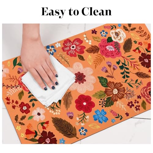 Dog Food Mats for Floors (Orange / 20"L x 12"W)