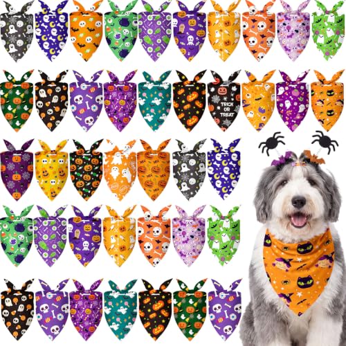 50 Pcs Halloween Dog Bandanas Bulk (31.5 x 21.7 x 21.7 Inch / Halloween)