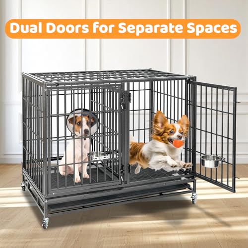 Taller 43" Two Tiers Dog Crate Cage Kennel with Divider (43"L - 2 Tiers - 2 Pack)