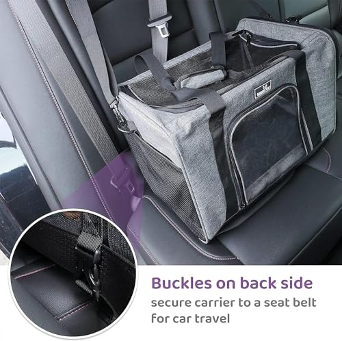 Cat Carrier Soft for Medium or Large Cats for Car Travel Camping (17.7"L x 11.0"W x 11.0"H / 1.0 Grey)