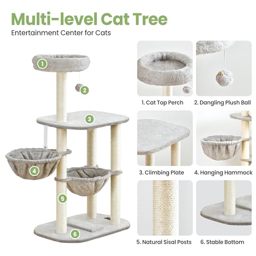 Small Cat Tree Tower with Lots of Scratching Posts (42 inches / Light Grey1)