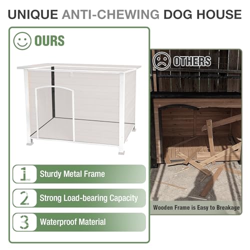43.3’’ Large Dog House Outdoor Weatherproof Dog Kennel with Upgraded Thickened Metal Frame (Dog House)