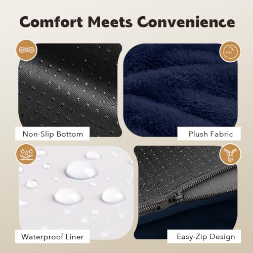 XXL Orthopedic Waterproof Dog Bed with Bolster for Extra Large Dogs (45.0"L x 35.0"W x 8.0"Th / Navy Blue)