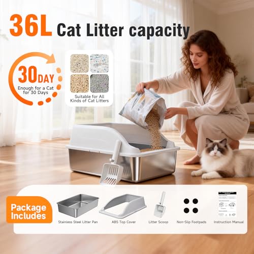 Stainless Steel Litter Box (Dark Grey XL)