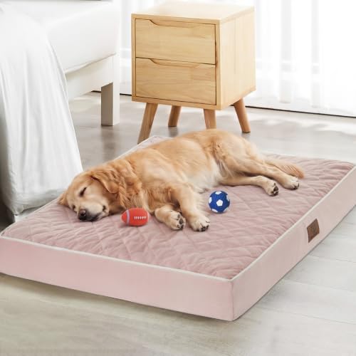 Orthopedic Waterproof Extra Large Senior Dogs Bed for Comfy Sleep (Pink / 42"L x 30"W x 4"Th)