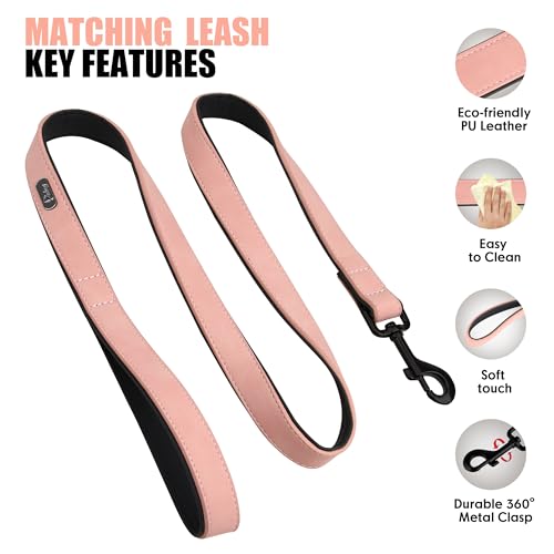 PU Leather Dog Collar and Leash Set (XL: Neck 17-23", Width 1¼" / Pink Set)