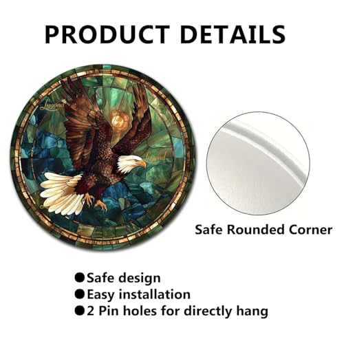 Metal Sign Tin Sign Circular Stained Glass American Bald Eagle Garden Sign for Restaurant 12×12 Inches (12×12 Inches / American Bald Eagle-2)