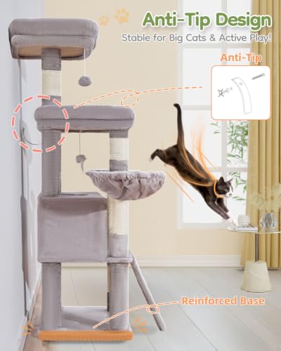 Sturdy Cat Tree (Light Gray / 58.7 Inches)