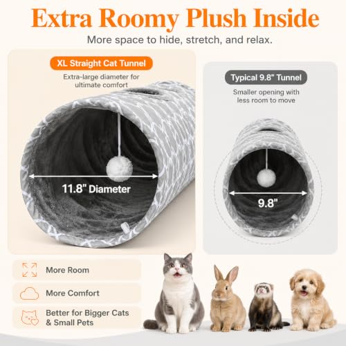 Geometric Straight Cat Tunnel with Plush Inside (Extra Large Straight Tunnel)