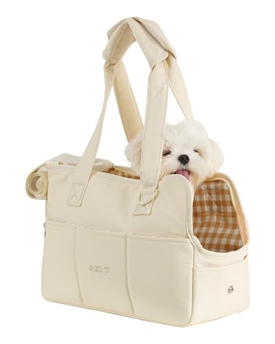 Dog Purse Carrier for Small Dogs Rabbit cat with Large Pockets (Beige / 13.6"L x 6.5"W x 10.0"H)