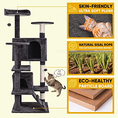 54 inch Cat Tree with Sisal (Grey)
