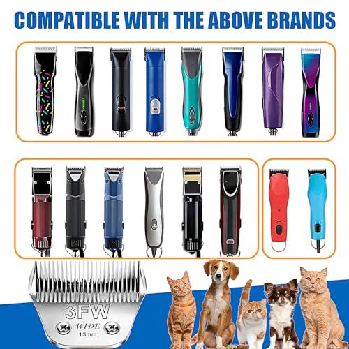 3FW Wide Blade Grooming Clipper Blades for Andis (Silver/3FW)