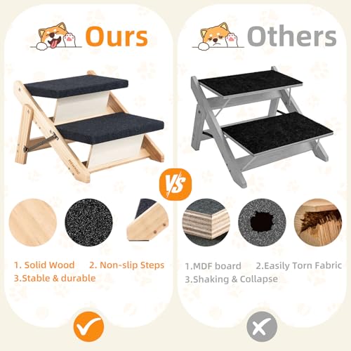 Wood Pet Stairs (2 Steps – For Sofas (12–19 in) / 17.3" L x 17.2" W x 13.0" H)