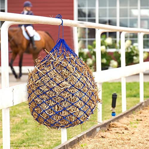 4 Pcs Slow Feed Hay Net Feeder Hay Bag for Horses Slow Feeder 40 Inch Length with 2 Inch Holes Hanging Horse Feed Net for Goat Cattle Equine Stalls Barn Supplies (Blue)