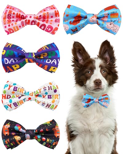 5 Pack Happy Birthday Dog Bowties for Large Dogs Slide on Collar (M/L)