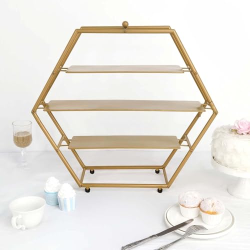 Efavormart 3 Tier Metal Hexagon Cupcake Stand 21" Matte Gold (3-Tier 21" Hexagon / Gold)