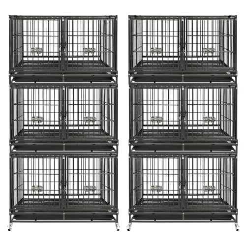 2 Pack Three Tiers 43" Stackable Heavy Duty Double Dog Crate Bank (43.0"L - 3 Tiers - 2P)
