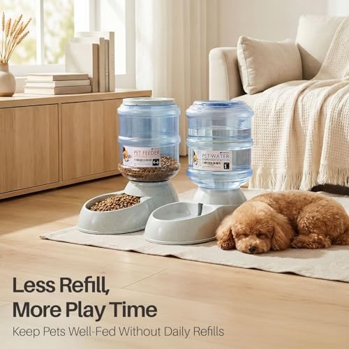 Automatic Pet Feeder & Waterer Set of 2 Pack (4-6 lb Feeder (1 Gallon) / Waterer + Feeder)