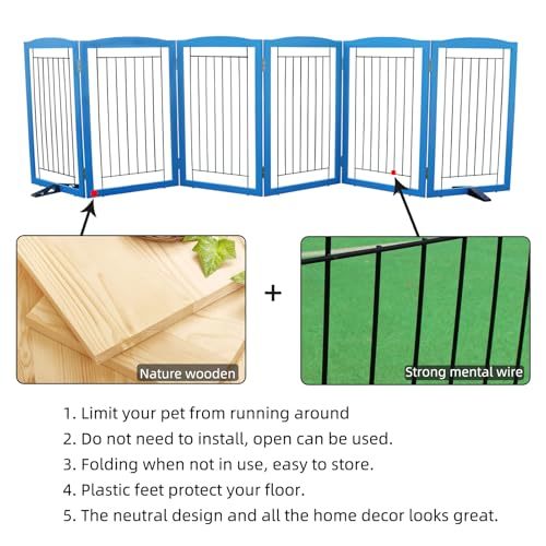 Freestanding Dog Fence Indoor (【6 Panels】120''w x 32''h / Blue)