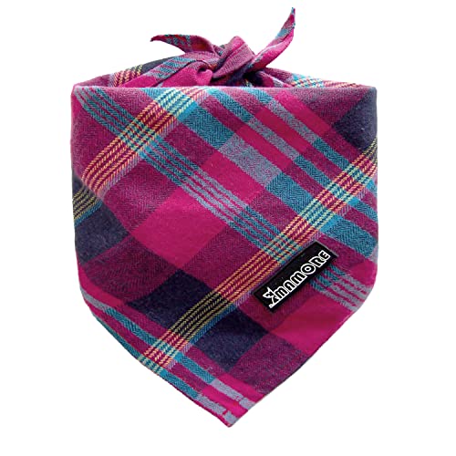 Adjustable Plaid Dog Bandanas (Fuchsia&Blue / Large)