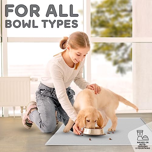 Dog Food Mat Raised Edges Dogs Mat for Food and Water Prevent Spill (18.5" x 11.5" / Mist)