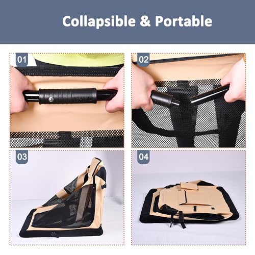 3 Door Portable Collapsible Soft Dog Crate Carrier with Bed (3-Beige)