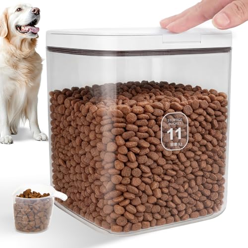 11 Lbs Airtight Dog Cat Food Storage Container and Dog Treat Containers BPA (White-11L-C)
