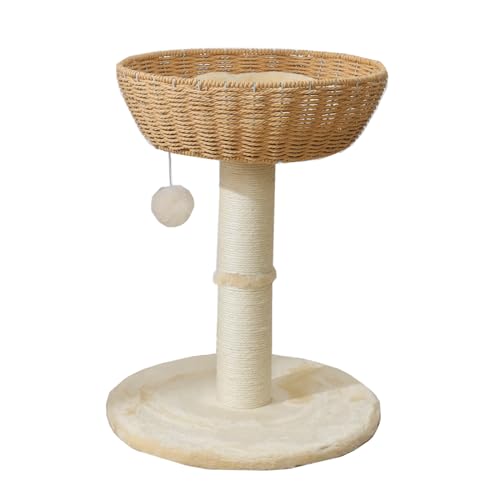 Cat Tree Tower with Rattan Wicker Basket (1 basket)