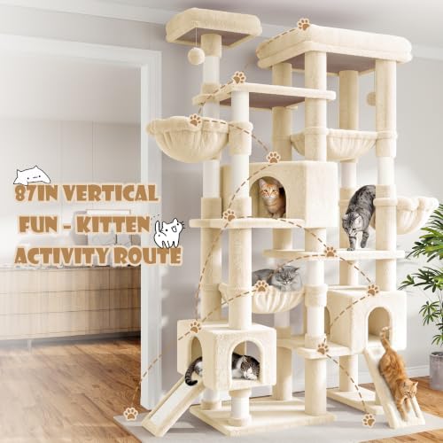 87 in Multi Level Tall Cat Tree Tower for Large Cats (Beige)