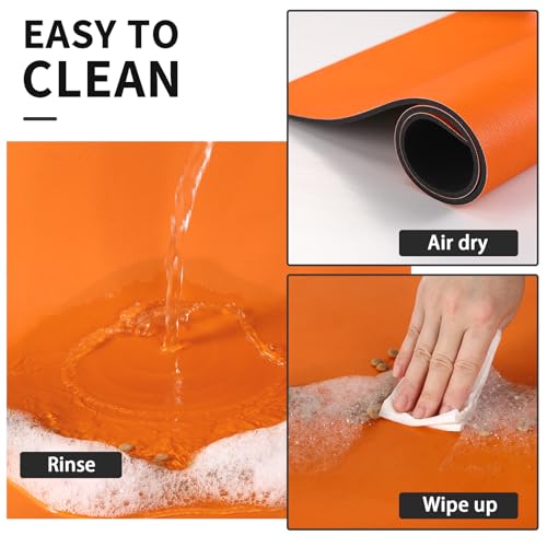 Dog Food Mat Absorbent Cat Mat for Food and Water (Paw Orange / 19"L x 12"W)