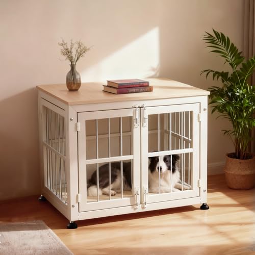 32 Inch Heavy Duty Dog Crate Furniture for Medium and Small Dogs (Beige / 32.7"L x 23.2"W x 26.6"H)